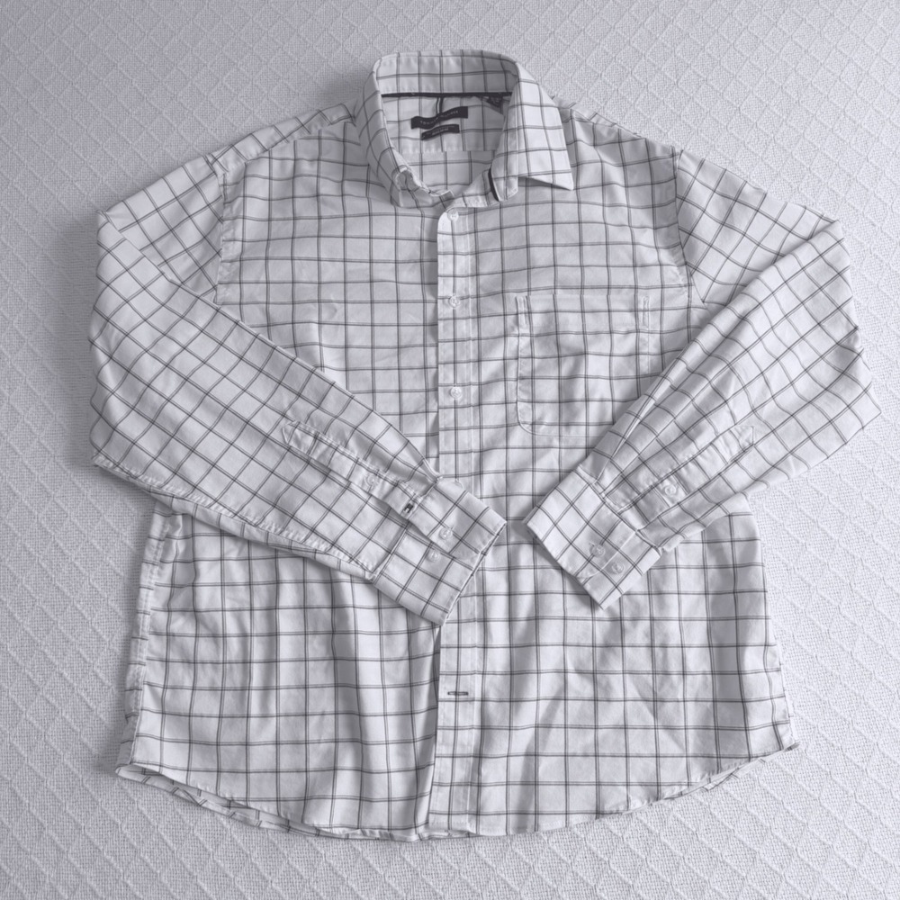 Tommy Hilfiger Mens Regular Fit All Season Stretch Grid Button Down Shirt L